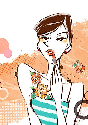 PSD 식물 우먼라이프 라이프스타일 여자 꽃 일러스트 한명 들기 사람 상반신 성인 라이프 화장 뷰티 화장품 립스틱 화장용품 변화 여자만 여자한명만 성인여자만 성인만 국내일러스트 1 컨셉 모션 생활 미용용품 파일형식