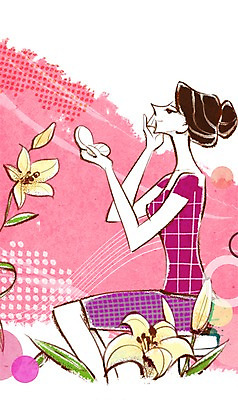 PSD 식물 우먼라이프 라이프스타일 여자 꽃 의자 일러스트 한명 사람 앉기 상반신 성인 라이프 화장 뷰티 거울 화장용품 변화 파우더 여자만 여자한명만 성인여자만 성인만 국내일러스트 1 가구 컨셉 모션 생활 미용용품 파일형식