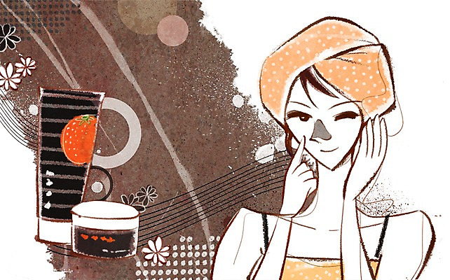 PSD 우먼라이프 라이프스타일 여자 일러스트 한명 사람 상반신 성인 라이프 수건 뷰티 화장품 화장용품 변화 피부관리 팩 코팩 여자만 여자한명만 성인여자만 성인만 국내일러스트 1 컨셉 생활 위생용품 미용용품 파일형식