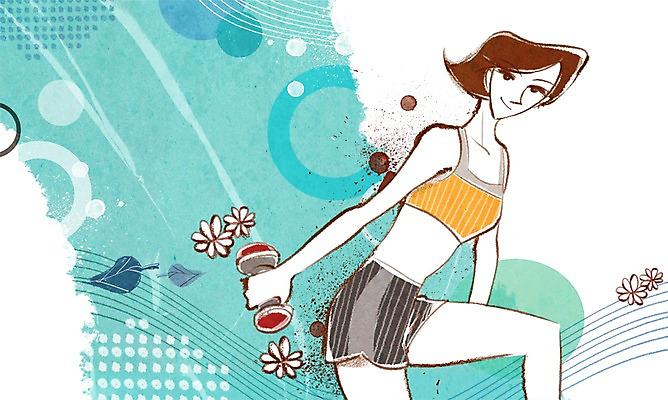 PSD 식물 우먼라이프 라이프스타일 여자 꽃 다이어트 일러스트 한명 서기 들기 사람 상반신 성인 라이프 운동복 운동 뷰티 아령 변화 여자만 여자한명만 성인여자만 성인만 국내일러스트 1 옷 컨셉 모션 건강 생활 파일형식