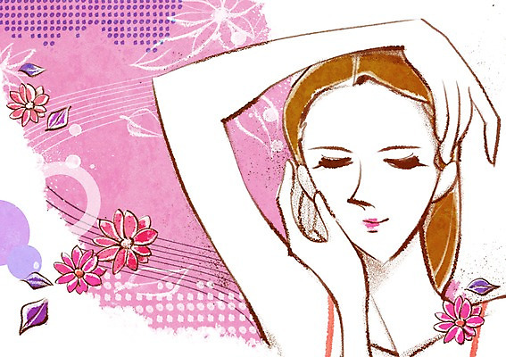 PSD 식물 우먼라이프 라이프스타일 여자 꽃 일러스트 관리 한명 사람 상반신 성인 라이프 뷰티 손들기 마사지 변화 피부관리 여자만 여자한명만 성인여자만 성인만 국내일러스트 1 컨셉 모션 생활 파일형식