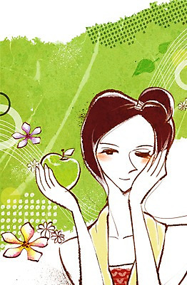 PSD 식물 우먼라이프 라이프스타일 여자 꽃 과일 일러스트 한명 들기 사람 상반신 성인 라이프 뷰티 변화 사과 여자만 여자한명만 성인여자만 성인만 국내일러스트 1 컨셉 모션 생활 파일형식