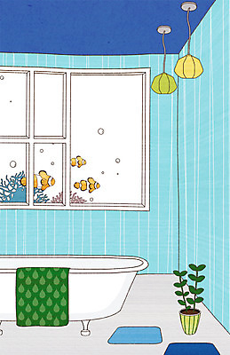 PSD 식물 화분 백그라운드 일러스트 창문 상상 조명 욕조 상상일러스트 사람없음 장식 인테리어 수건 욕실 열대어 오브젝트 화장실 국내일러스트 디자인 어류 위생용품 파일형식