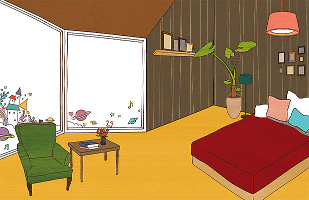 PSD 식물 꽃 별 화분 가구 액자 백그라운드 쿠션 의자 음표 일러스트 상상 탁자 조명 선반 주택 상상일러스트 사람없음 건물 장식 책 인테리어 우주 침실 이불 방 행성 침대 오브젝트 국내일러스트 자연요소 건축물 기호 디자인 음악 생활용품 침구 파일형식