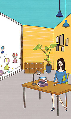 전신 PSD 식물 동물 여자 별 화분 가구 액자 백그라운드 의자 일러스트 창문 상상 탁자 조명 상상일러스트 한명 사람 앉기 성인 장식 책 인테리어 우주 방 행성 스탠드 양 책상 오브젝트 서랍장 낙하산 여자만 여자한명만 성인여자만 성인만 국내일러스트 자연요소 1 디자인 생활용품 포유류 모션 파일형식