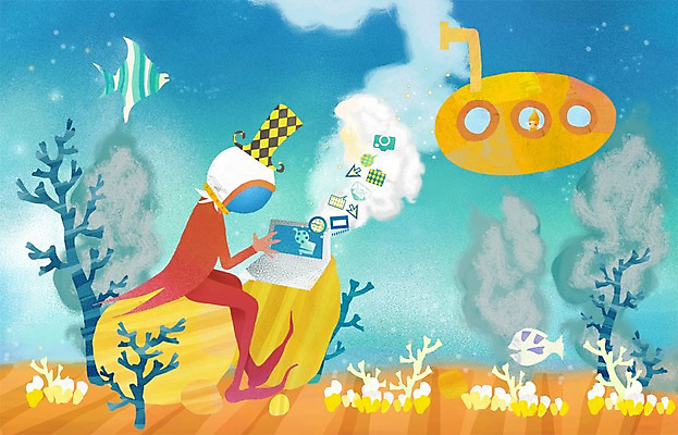 전신 PSD 식물 모자 남자 바다 말풍선 일러스트 상상 정보기술 상상일러스트 어류 한명 사람 앉기 노트북 판타지 카메라 바닷속 마우스 해조류 잠수함 스마트 열대어 폴더 커서 언론 편리함 선박 남자만 남자한명만 국내일러스트 1 잡화 컨셉 수상교통 모션 기술 전자제품 컴퓨터용품 수중 수중동물 해양식물 파일 파일형식