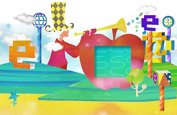 PSD 구름 모자 남자 악기 시계 인터넷 일러스트 상상 산 정보기술 상상일러스트 한명 사람 상반신 판타지 스크린 모니터 사과 스마트 나팔 언론 편리함 남자만 남자한명만 국내일러스트 자연요소 1 잡화 음악 컨셉 과일 기술 컴퓨터 파일형식