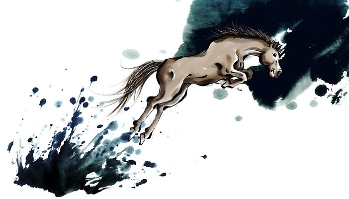 PSD 동물 캘리배경 백그라운드 일러스트 캘리그라피 근하신년 새해 수묵화 사람없음 물 달리기 십이지신 말_동물 동양화 말띠 2014년 손그림 갑오년 국내일러스트 자연요소 포유류 모션 미술 연도 파일형식