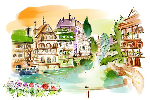 PSD 나무 식물 해외 건축물 꽃 유럽 호수 여행 백그라운드 일러스트 유럽풍경 해외건축 거리 주택 독일 풍경 사람없음 건물 관광지 도시풍경 도시 세계명소 국내일러스트 건축 나라 파일형식