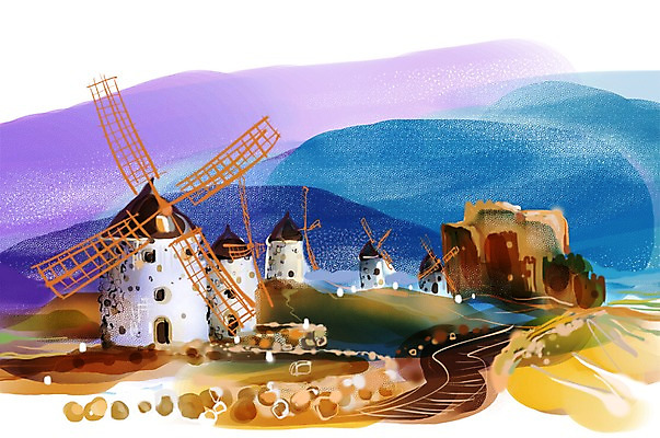 PSD 해외 건축물 유럽 여행 백그라운드 일러스트 유럽풍경 해외건축 거리 풍경 사람없음 건물 관광지 도시풍경 풍차 도시 스페인 세계명소 국내일러스트 건축 나라 파일형식