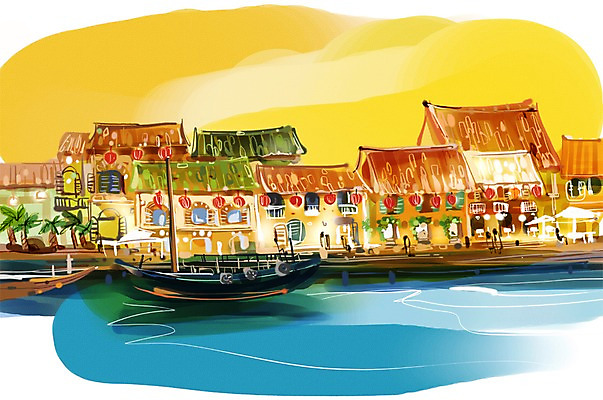 PSD 나무 식물 해외 건축물 아시아 바다 여행 백그라운드 일러스트 해외건축 풍경 건물 관광지 도시풍경 항구 도시 베트남 세계명소 선박 국내일러스트 건축 나라 수상교통 교통시설 동남아시아 파일형식