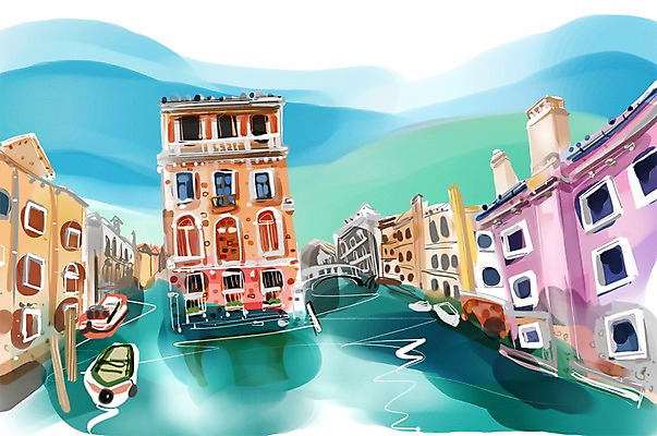 PSD 해외 건축물 유럽 여행 백그라운드 일러스트 유럽풍경 해외건축 풍경 사람없음 건물 관광지 강 도시풍경 이탈리아 도시 해안도시 세계명소 베네치아 가교 선박 국내일러스트 건축 나라 수상교통 파일형식