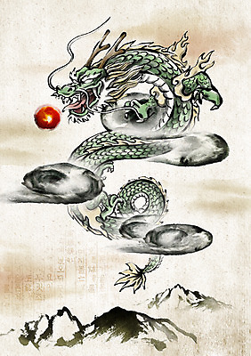 PSD 동물 구름 한마리 전통 일러스트 산 수묵화 사람없음 용띠 십이지신 용 동양화 과거 국내일러스트 자연요소 1 컨셉 미술 파일형식