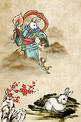 PSD 식물 동물 전통 꽃 두마리 일러스트 수묵화 사람없음 돌_바위 바위 십이지신 토끼띠 토끼 신장 동양화 키_신체 과거 장군 국내일러스트 직업 컨셉 2 신체 포유류 미술 반려동물 비뇨기관 파일형식