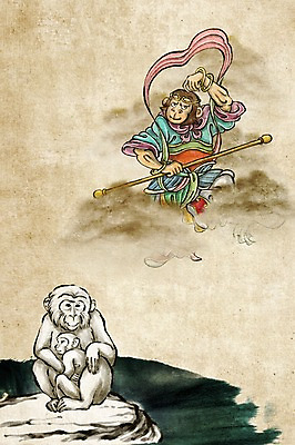 PSD 동물 전통 일러스트 세마리 수묵화 사람없음 십이지신 원숭이띠 원숭이 신장 동양화 키_신체 과거 장군 국내일러스트 직업 컨셉 신체 포유류 3 미술 비뇨기관 파일형식