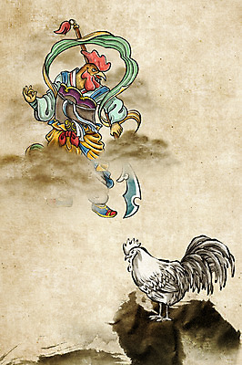 PSD 동물 전통 두마리 일러스트 수묵화 사람없음 십이지신 닭띠 닭 신장 동양화 키_신체 과거 장군 국내일러스트 직업 컨셉 2 신체 조류 미술 비뇨기관 파일형식