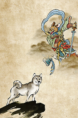 PSD 동물 전통 두마리 일러스트 수묵화 사람없음 십이지신 신장 개 개띠 동양화 키_신체 과거 장군 국내일러스트 직업 컨셉 2 신체 포유류 미술 비뇨기관 파일형식