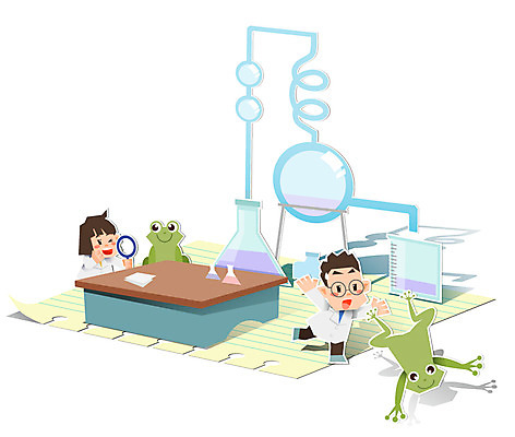 전신 동물 여자 교육 남자 어린이 과학 곤충 컨셉 일러스트 돋보기 실험기구 개구리 서기 사람 소녀 소년 두명 공책 피규어 가운 실험복 페이퍼아트 책상 시험관 종이공예 비커 어린이만 국내일러스트 AI파일 옷 가구 모션 문구용품 양서류 미니어처 공예 파일형식 벡터