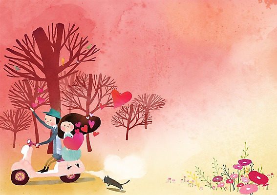 전신 PSD 나무 식물 동물 라이프스타일 커플 여자 남자 꽃 커플라이프 백그라운드 일러스트 사랑 들기 사람 앉기 성인 두명 고양이 스쿠터 오토바이 하트 성인만 국내일러스트 모양 감정 포유류 관계 모션 생활 반려동물 바이크 파일형식