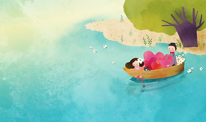 PSD 나무 식물 라이프스타일 커플 여자 남자 꽃 호수 커플라이프 백그라운드 일러스트 사랑 사람 앉기 상반신 성인 두명 강 하트 나룻배 선박 성인만 국내일러스트 모양 감정 수상교통 배_교통 관계 모션 생활 파일형식