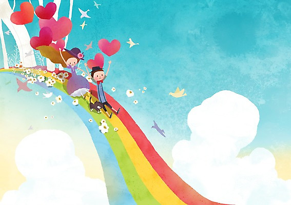 전신 PSD 나무 식물 동물 구름 라이프스타일 커플 여자 남자 꽃 커플라이프 백그라운드 무지개 일러스트 조류 하늘 사랑 사람 성인 두명 하트 성인만 국내일러스트 자연요소 모양 감정 관계 생활 파일형식