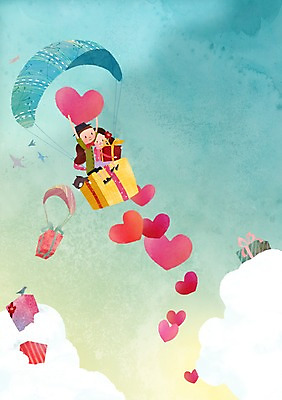 전신 PSD 구름 라이프스타일 커플 여자 남자 커플라이프 백그라운드 일러스트 하늘 선물 사랑 사람 앉기 성인 두명 선물상자 하트 떨어짐 낙하산 패러글라이딩 성인만 국내일러스트 자연요소 모양 감정 스포츠 컨셉 관계 모션 생활 상자 파일형식