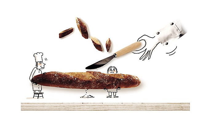 전신 PSD 편집 편집이미지 남자 음식 빵 백그라운드 포토일러 합성일러스트 서기 들기 사람 성인 세명 요리사 빵집 칼 바게트 디지털합성 편집일러스트 제빵 남자만 성인남자만 성인만 이미지편집 직업 모션 제과제빵 상점 파일형식