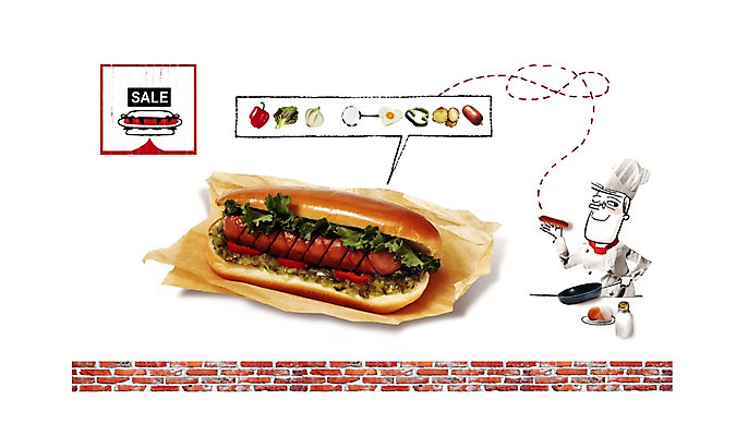 PSD 편집 편집이미지 남자 음식 빵 백그라운드 채소 포토일러 합성일러스트 한명 서기 사람 상반신 성인 계란 요리사 프라이팬 소시지 디지털합성 편집일러스트 햄 핫도그 남자만 남자한명만 성인남자만 성인만 이미지편집 직업 1 모션 주방용품 패스트푸드 육류 알 가공식품 파일형식