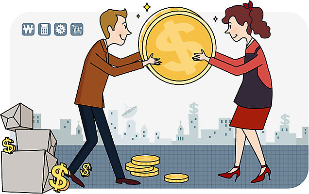 전신 라이프스타일 건축물 여자 남자 돈 일러스트 서기 사람 성인 두명 건물 라이프 금융 경제 상자 달러 동전 정보 화폐기호 고객 스마트 스마트컨슈머 성인만 국내일러스트 AI파일 기호 건축 컨셉 모션 생활 재산 화폐 파일형식 벡터