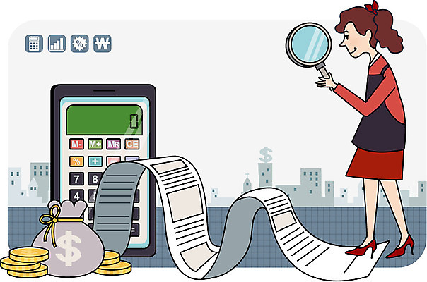 전신 라이프스타일 건축물 여자 종이 돈 일러스트 돋보기 한명 서기 사람 성인 건물 라이프 금융 경제 동전 계산기 정보 관찰 비교 돈다발 고객 스마트 영수증 스마트컨슈머 여자만 여자한명만 성인여자만 성인만 국내일러스트 AI파일 1 건축 컨셉 모션 문구용품 생활 장비 재산 파일형식 벡터