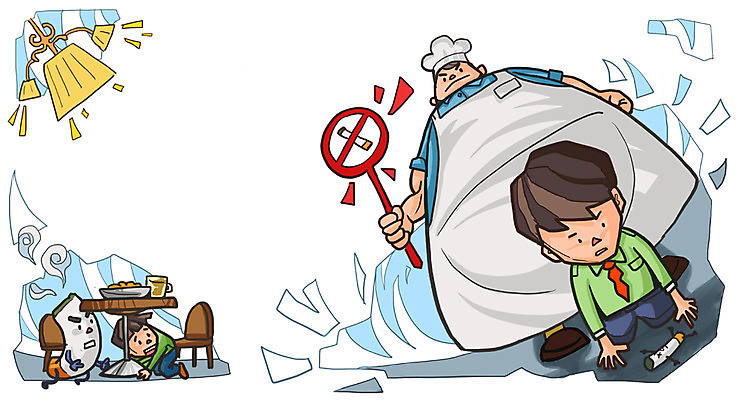 전신 PSD 남자 음식 캠페인 의자 일러스트 식탁 조명 흡연 담배 건강 요리사모자 서기 들기 사람 앉기 성인 세명 건강관리 식당 요리사 앞치마 금지 표지판 무릎꿇기 금연 기호식품 남자만 성인남자만 성인만 국내일러스트 직업 모자_잡화 가구 모션 탁자 알림판 관리 상점 사회이슈 파일형식