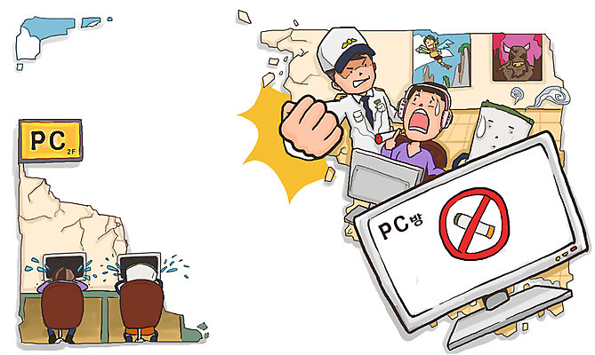 PSD 남자 캠페인 의자 일러스트 탁자 흡연 담배 건강 사람 앉기 여러명 상반신 성인 컴퓨터 건강관리 모니터 금지 경찰 금연 기호식품 pc방 금연구역 피씨방 남자만 성인남자만 성인만 국내일러스트 직업 음식 가구 다수 모션 관리 전자제품 사회이슈 제한구역 파일형식