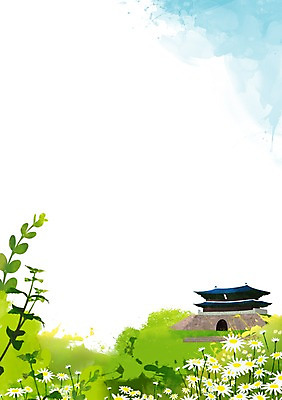 PSD 나무 식물 건축물 계절 꽃 백그라운드 일러스트 자연 풍경 초원 사람없음 건물 봄풍경 봄 풀 숭례문 국보 봄배경 국내일러스트 건축 한국 문화재 생태계 랜드마크 파일형식