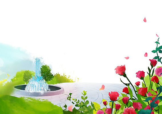 PSD 나무 식물 계절 공원 꽃 백그라운드 일러스트 자연 풍경 사람없음 물 장미 봄풍경 봄 풀 분수 분수대 분수_분수대 봄배경 국내일러스트 자연요소 공공시설 생태계 파일형식
