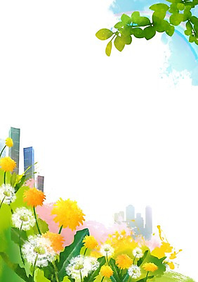 PSD 나무 식물 건축물 계절 꽃 백그라운드 무지개 일러스트 자연 풍경 빌딩 사람없음 건물 봄풍경 봄 풀 민들레 민들레홀씨 봄배경 국내일러스트 자연요소 건축 생태계 파일형식