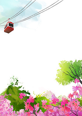 PSD 나무 식물 계절 꽃 교통수단 백그라운드 꽃밭 일러스트 자연 산 풍경 사람없음 봄풍경 봄 전선 풀 곤돌라 진달래 케이블카 봄배경 국내일러스트 교통 생태계 파일형식