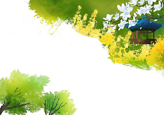 PSD 나무 식물 건축물 계절 꽃 백그라운드 일러스트 자연 풍경 사람없음 건물 봄풍경 봄 풀 개나리 정자 목련 봄배경 국내일러스트 건축 생태계 파일형식