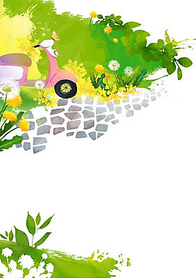 PSD 나무 식물 동물 계절 꽃 교통수단 나비 곤충 백그라운드 일러스트 자연 풍경 사람없음 봄풍경 봄 스쿠터 오토바이 풀 민들레 봄배경 국내일러스트 교통 바이크 생태계 파일형식