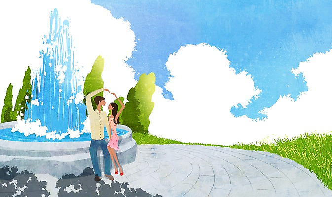 전신 PSD 나무 식물 구름 커플 공원 여자 남자 행복 커플라이프 데이트 일러스트 함께함 사랑 사람 앉기 손짓 성인 두명 손들기 다정 하트 풀 분수 분수대 분수_분수대 성인만 국내일러스트 자연요소 모양 라이프스타일 공공시설 감정 컨셉 관계 모션 파일형식