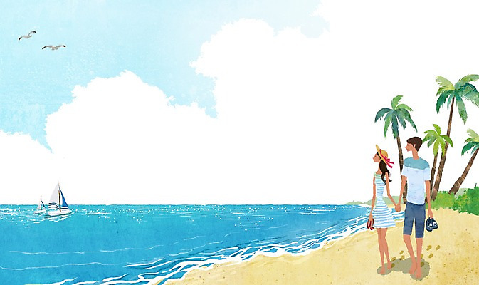 전신 PSD 나무 식물 동물 커플 여자 남자 행복 바다 커플라이프 요트 데이트 일러스트 맨발 갈매기 조류 함께함 사랑 서기 사람 손짓 성인 해변 두명 모래사장 야자수 손잡기 다정 산책 발자국 선박 성인만 국내일러스트 라이프스타일 감정 컨셉 수상교통 배_교통 관계 자국 모션 발 휴식 파일형식