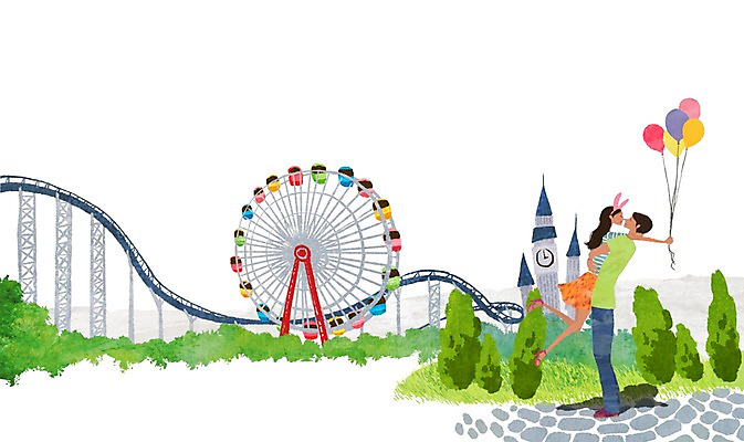 전신 PSD 나무 식물 건축물 커플 여자 남자 행복 커플라이프 데이트 일러스트 안기 함께함 사랑 서기 사람 성인 두명 건물 다정 놀이공원 성 놀이기구 대관람차 풍선 롤러코스터 성인만 국내일러스트 라이프스타일 건축 감정 컨셉 관계 모션 테마파크 파일형식