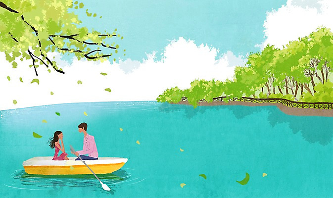 PSD 나무 식물 커플 여자 남자 행복 호수 커플라이프 데이트 일러스트 함께함 사랑 사람 앉기 상반신 성인 두명 강 마주보기 다정 보트 뱃놀이 선박 성인만 국내일러스트 라이프스타일 감정 컨셉 수상교통 배_교통 관계 모션 전통놀이 파일형식