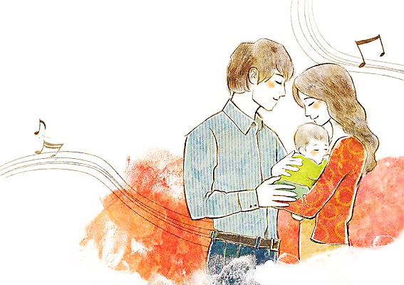 PSD 우먼라이프 라이프스타일 부부 커플 여자 남자 행복 음악 음표 일러스트 안기 엄마 남편 서기 사람 상반신 성인 두명 라이프 눈감음 임산부 임신 아기 아내 출산 아빠 보호 태교 설레임 국내일러스트 기호 감정 컨셉 가족 관계 모션 문화예술 생활 파일형식