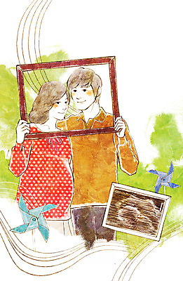 PSD 우먼라이프 라이프스타일 부부 커플 여자 남자 행복 액자 일러스트 엄마 남편 틀 서기 웃음 들기 사람 상반신 성인 두명 라이프 임산부 임신 아내 출산 아빠 보호 바람개비 가족사진 태교 설레임 초음파사진 성인만 국내일러스트 감정 컨셉 가족 관계 모션 표정 생활 파일형식 단체사진