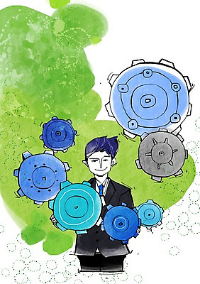 PSD 남자 백그라운드 일러스트 비즈니스 한명 서기 사람 정장 상반신 성인 직장인 비즈니스맨 톱니바퀴 태엽 남자만 남자한명만 성인남자만 성인만 국내일러스트 직업 1 옷 모션 파일형식