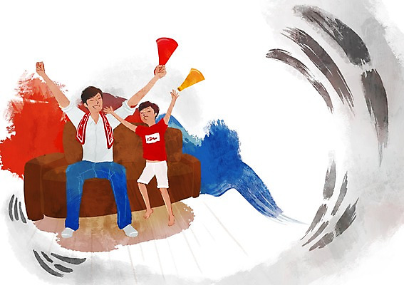 전신 PSD 남자 아들 일러스트 가족 응원 한국 웃음 사람 앉기 손짓 소년 성인 두명 소파 손들기 파이팅 확성기 기쁨 의사 응원용품 자신감 아빠 국기 태극기 흥분 열정 열광 남자만 성인남자만 성인만 국내일러스트 감정 아시아 어린이 의자 관계 모션 표정 의료진 오브젝트 파일형식