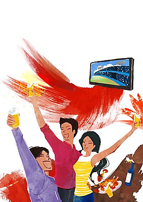 PSD 접시 여자 남자 음식 일러스트 응원 탁자 술병 맥주 주류 한국 서기 웃음 들기 사람 상반신 성인 세명 손들기 파이팅 텔레비전 기쁨 자신감 안주 흥분 건배 열정 맥주잔 열광 성인만 국내일러스트 식기 감정 아시아 음료 가구 술잔 모션 병_용기 표정 전자제품 파일형식