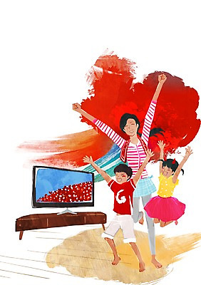 전신 PSD 여자 남자 딸 아들 일러스트 가족 응원 엄마 선반 한국 서기 웃음 사람 소년 세명 달리기 손들기 점프 파이팅 텔레비전 기쁨 자신감 흥분 열정 열광 국내일러스트 감정 아시아 어린이 가구 관계 모션 표정 전자제품 파일형식