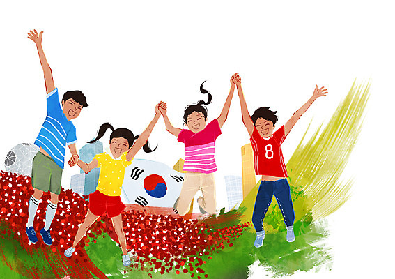 전신 PSD 여자 남자 어린이 일러스트 응원 한국 웃음 사람 손짓 소녀 소년 여러명 달리기 손들기 손잡기 점프 파이팅 기쁨 자신감 국기 군중 태극기 흥분 열정 열광 어린이만 국내일러스트 감정 아시아 다수 모션 표정 파일형식