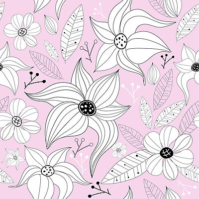 EPS 해외이미지 디자인 꽃잎 꽃 분홍색 백그라운드 잎 꽃무늬 패턴 일러스트 벽지 그래픽 장식 검은색 봄 수확 흰색 질감 복고 목각 파스텔톤 해외202004 해외일러스트 식물 계절 컬러 무늬 농업 파일형식 벡터 이미지허브